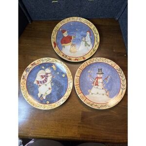 L Spivey  Lot Of 3‎ Snowmen Decorative Plate 8 1/4" Christmas Styles
